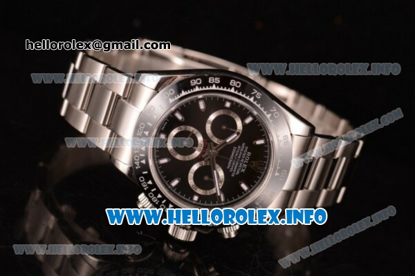 Rolex Daytona Chrono Swiss Valjoux 7750 Automatic Stainless Steel Case/Bracelet with Black Dial and Stick Markers (BP) - Click Image to Close